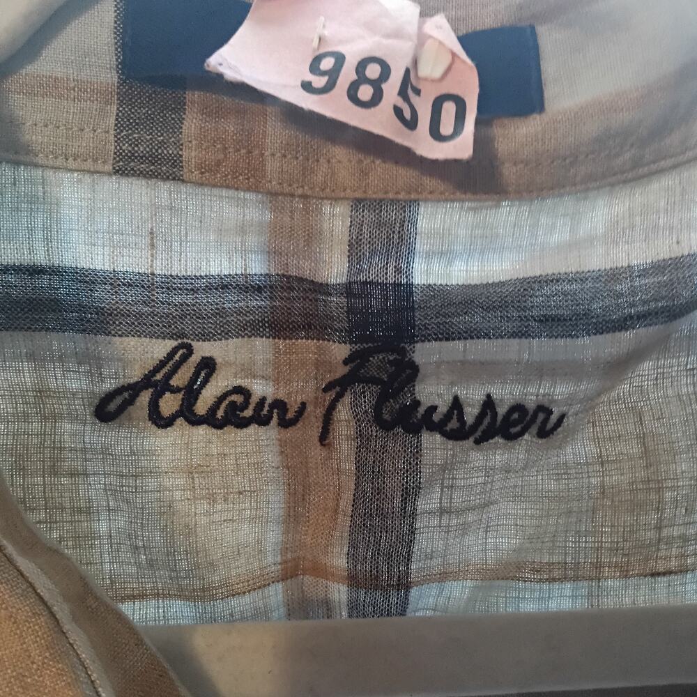 Alan Flusser 100% Linen Shirt Sz. 2X Beige Plaid - Picture 2 of 5